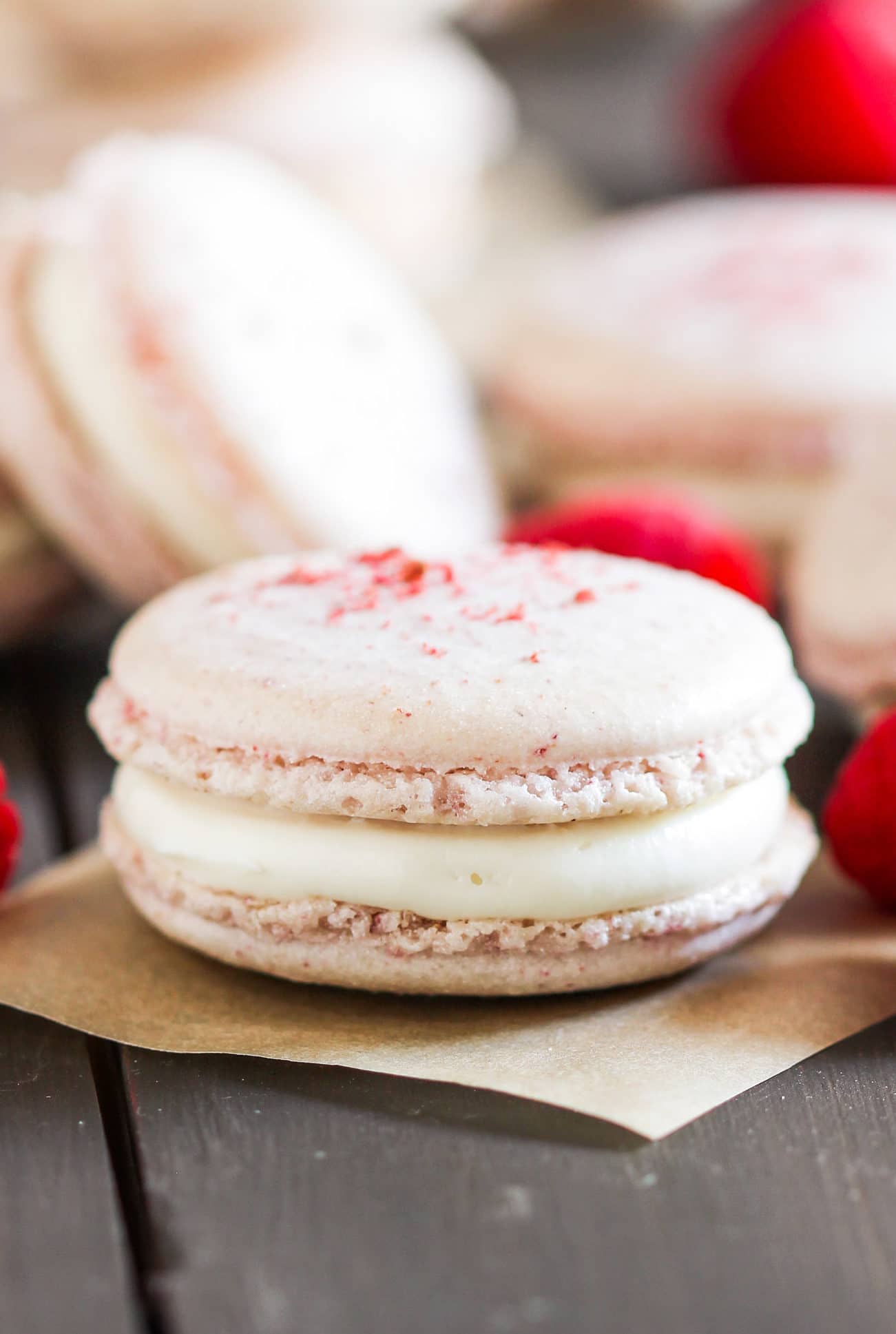 How to make Healthy Raspberry French Macarons! These are sweet, addicting, and packed with raspberry flavor, you'd never know they're made without white sugar, artificial flavorings, and artificial food dyes! These are all natural, low fat, and gluten free. PERFECT for Valentine's Day, birthdays and gifting! Healthy Dessert Recipes at the Desserts With Benefits Blog (www.DessertsWithBenefits.com)