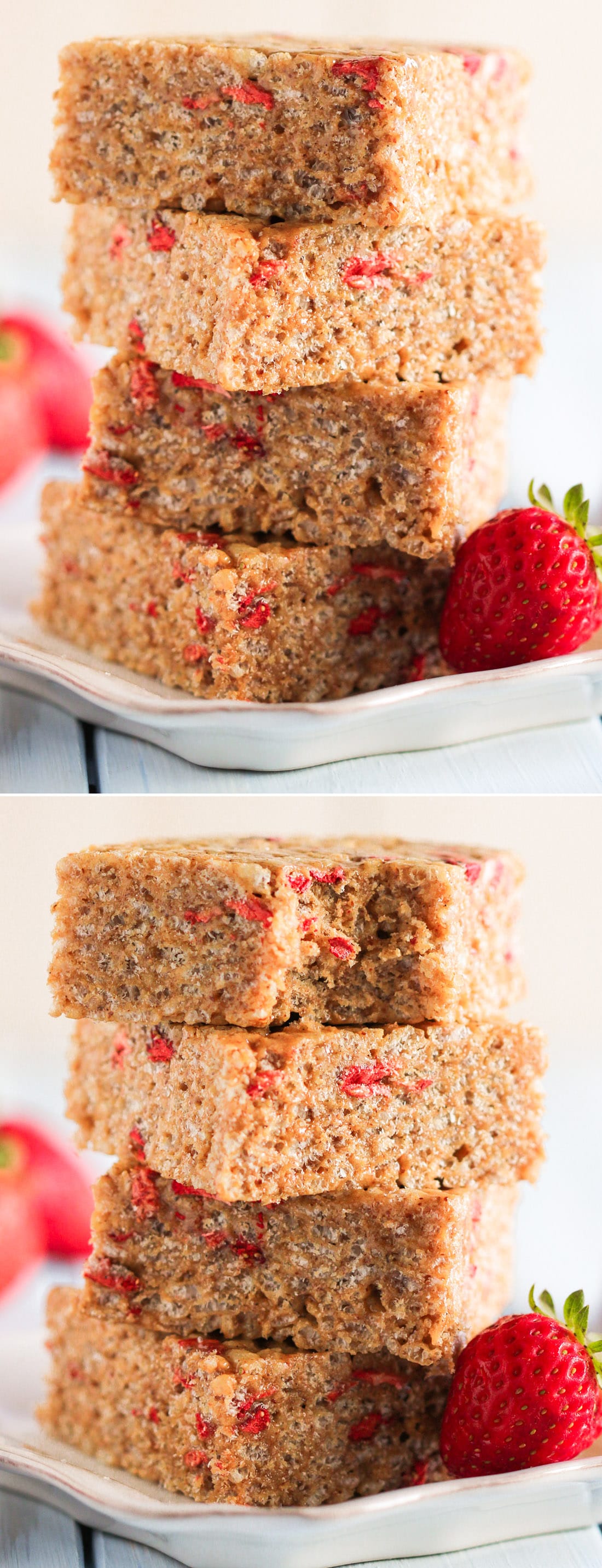 Healthy Strawberry Shortcake Krispy Treats (refined sugar free, high protein, and gluten free, with a vegan option)!