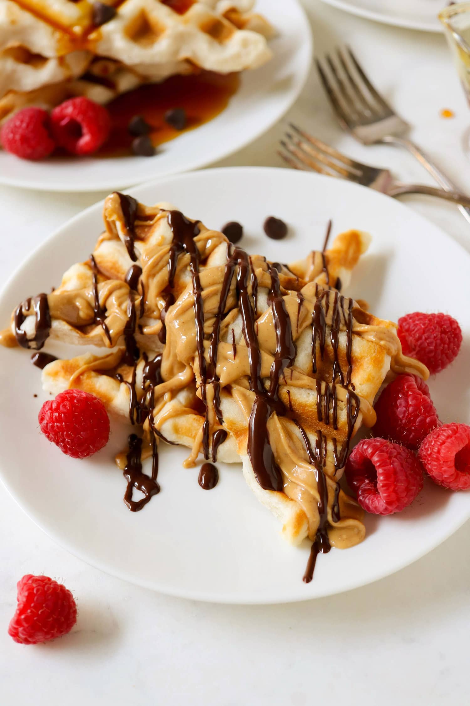 Easy Crescent Waffles - low sugar, low fat, dairy free, and vegan, with just 90 calories each! Healthy dessert recipes at the Desserts With Benefits Blog (www.DessertsWithBenefits.com)