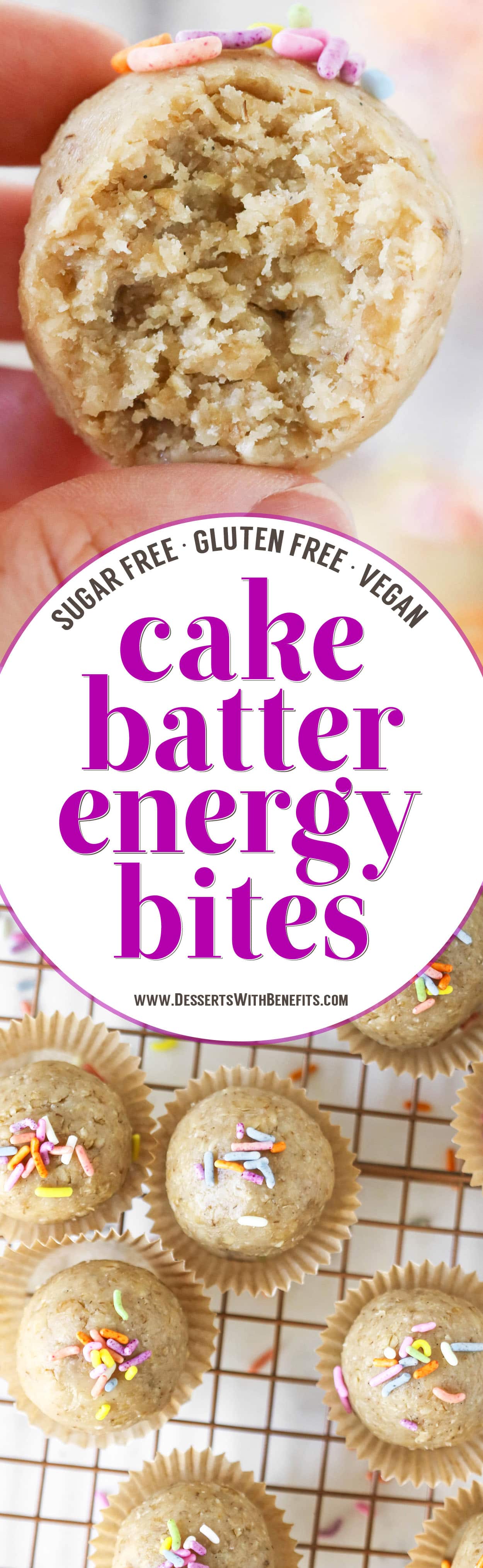 These 5-ingredient Cake Batter Energy Bites have got all the flavor of vanilla cake without the added sugar, butter, oil or eggs. Yep, these healthy no-bake energy bites are sugar free, gluten free, dairy free, and vegan.