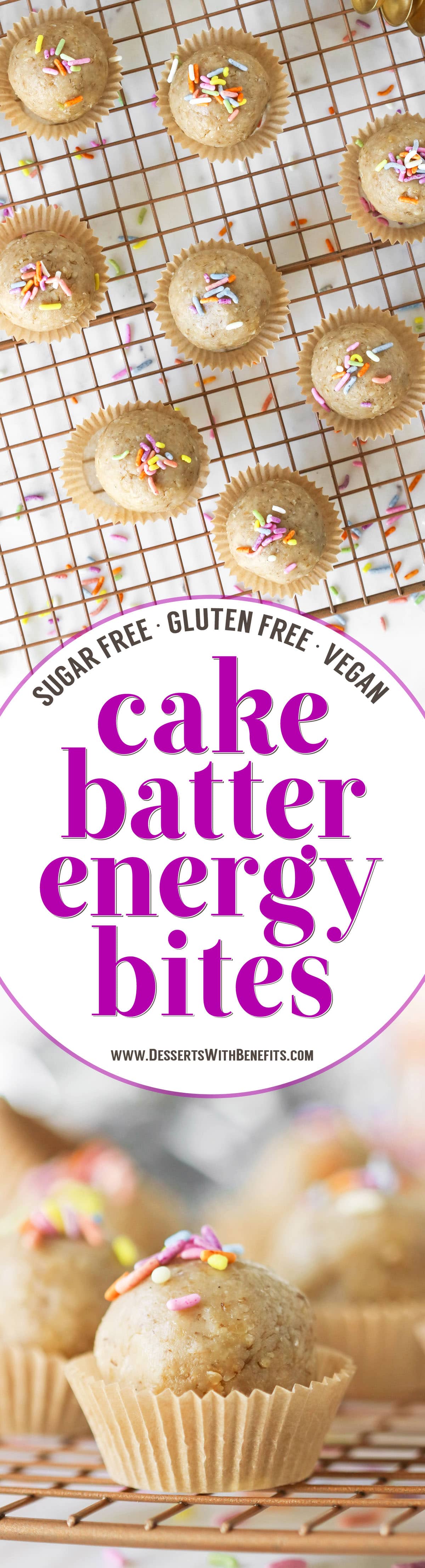 These 5-ingredient Cake Batter Energy Bites have got all the flavor of vanilla cake without the added sugar, butter, oil or eggs. Yep, these healthy no-bake energy bites are sugar free, gluten free, dairy free, and vegan.