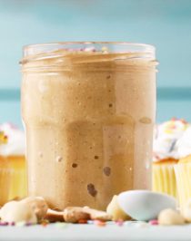 This Healthy Cake Batter Nut Butter is sweet, buttery, dense, thick, and spreadable. This easy 5-ingredient recipe is sugar free, low carb, gluten free, dairy free, and vegan!