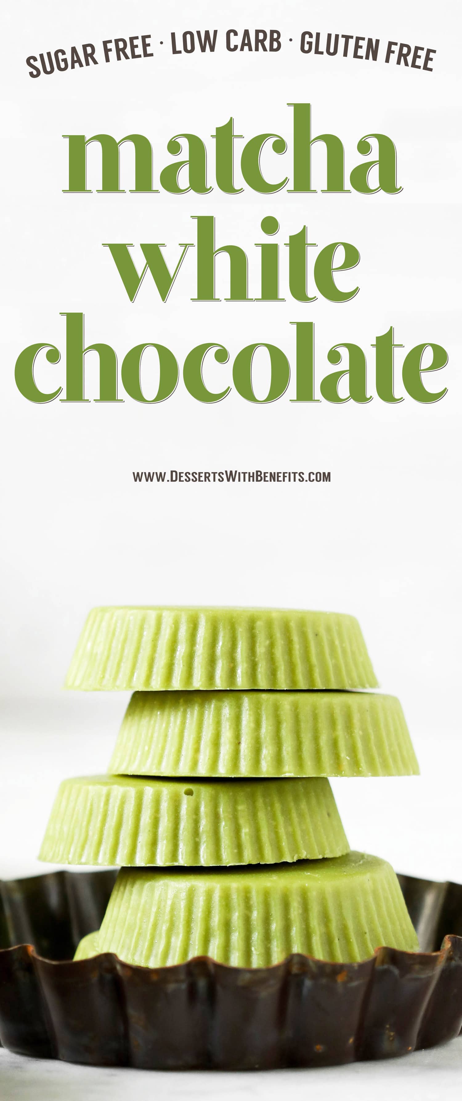If you like matcha green tea and if you like white chocolate, combine the two and make this Matcha Green Tea White Chocolate! It's earthy from the matcha, yet sweet and delicious from the white chocolate.  This Homemade Matcha White Chocolate is the ultimate treat -- and it's secretly sugar free, low carb, and gluten free too!