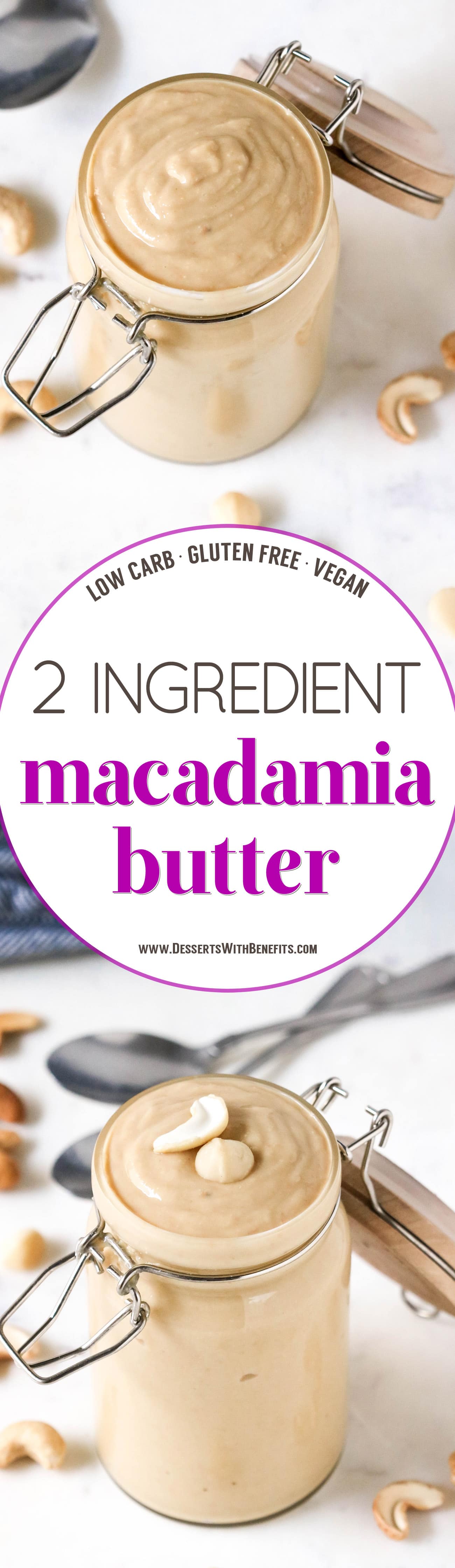 You can make Macadamia Butter AT HOME in as little as 3 minutes! It's so rich, buttery, smooth, and creamy, you'll wonder why it's not as popular as peanut butter and almond butter. You're 3 minutes away from the silkiest, drippiest, most flavorful Homemade Macadamia Butter in all the land (all natural, sugar free, low carb, gluten free, vegan)
