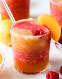 5 ingredient Peach Melba Frosé (no sugar added)