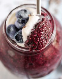 This Blueberry Lavender Chia Seed Pudding recipe is perfectly sweet and floral, and surprisingly filling! Makes for a great breakfast because it's full of healthy ingredients such as chia seeds (high in omega-3 fatty acids) and blueberries (high in antioxidants), and it also happens to be sugar free, high fiber, gluten free, and vegan too! Healthy Dessert Recipes at the Desserts With Benefits Blog (www.DessertsWithBenefits.com)