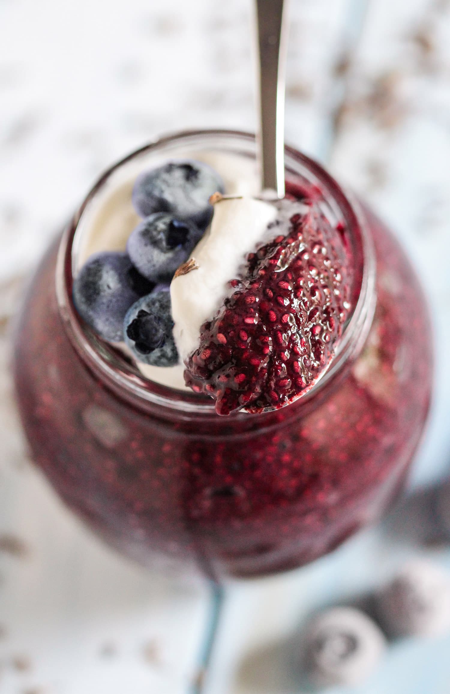 This Blueberry Lavender Chia Seed Pudding recipe is perfectly sweet and floral, and surprisingly filling! Makes for a great breakfast because it's full of healthy ingredients such as chia seeds (high in omega-3 fatty acids) and blueberries (high in antioxidants), and it also happens to be sugar free, high fiber, gluten free, and vegan too! Healthy Dessert Recipes at the Desserts With Benefits Blog (www.DessertsWithBenefits.com)