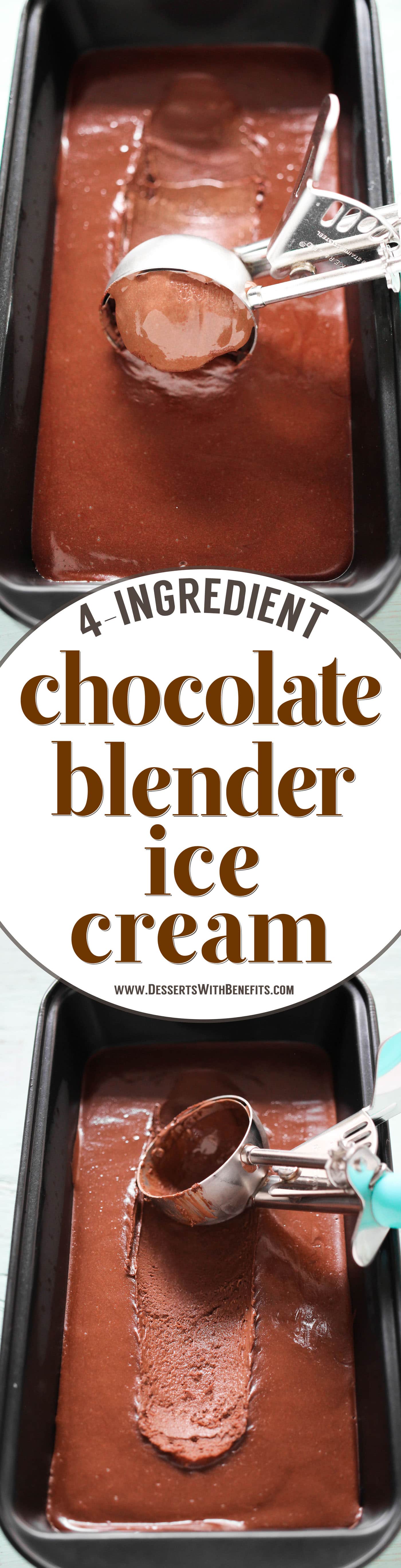This 4-ingredient No-Churn Chocolate Fudge Ice Cream is ultra creamy, incredibly rich, and perfectly sweet. Made in a blender too, so no ice cream maker required! It's refined sugar free, packed with protein, fiber, and healthy fats. This is ice cream at its best without the sugar, heavy cream, and eggs!
