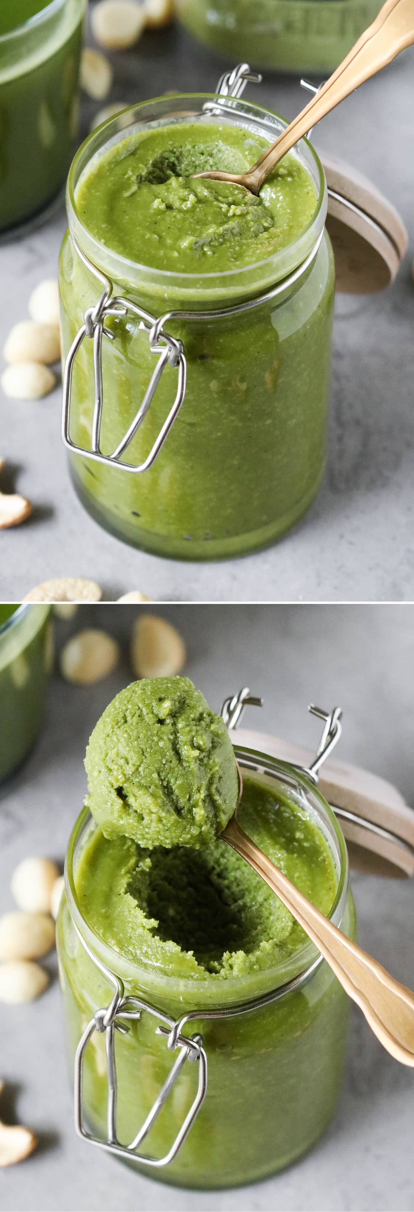 This 5-ingredient Healthy Matcha Green Tea Nut Butter is earthy from the matcha and rich and buttery from the macadamia nuts and cashews. Super easy, creamy, and addictive, yet sugar free, low carb, gluten free, dairy free, and vegan. It's just begging to be dug into with a spoon!