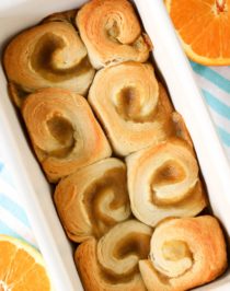 These easy five ingredient Orange Sweet Rolls are so soft, sweet, and fluffy, you'd never know they're low fat, dairy free, and vegan with no sugar added!