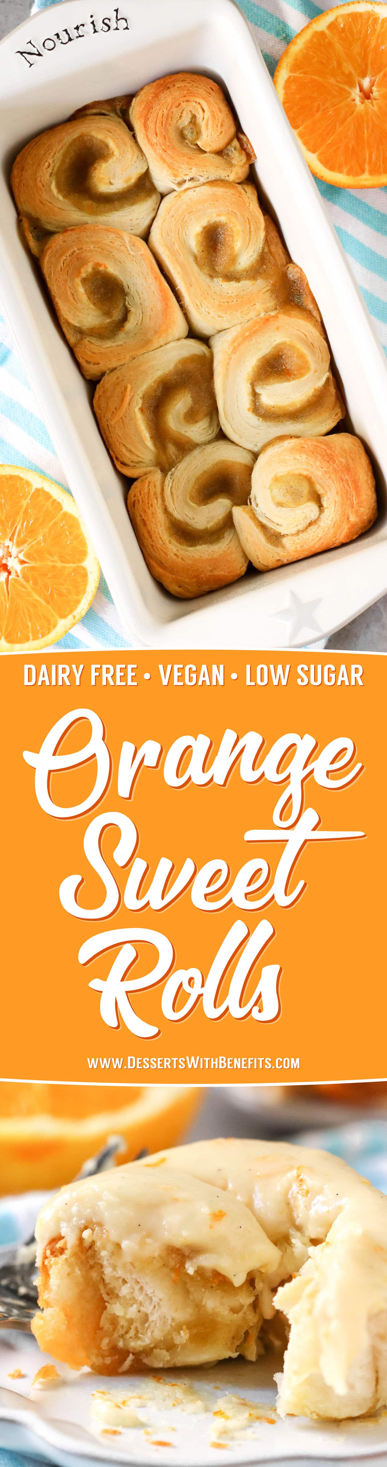 These easy five ingredient Orange Sweet Rolls are so soft, sweet, and fluffy, you'd never know they're low fat, dairy free, and vegan with no sugar added!