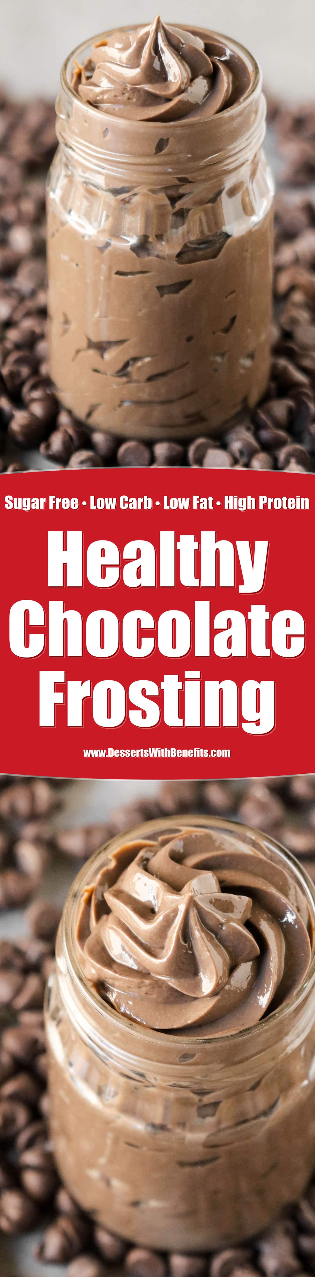 This healthy Chocolate Protein Frosting is perfect for EVERYTHING. It's sweet, creamy, and uber chocolatey, but without the white sugar, butter, hydrogenated shortening (aka trans fats), and artificial flavorings. Just as good as the original, but made good for you! It’s hard to believe this is sugar free, low carb, low fat, high protein, and gluten free!