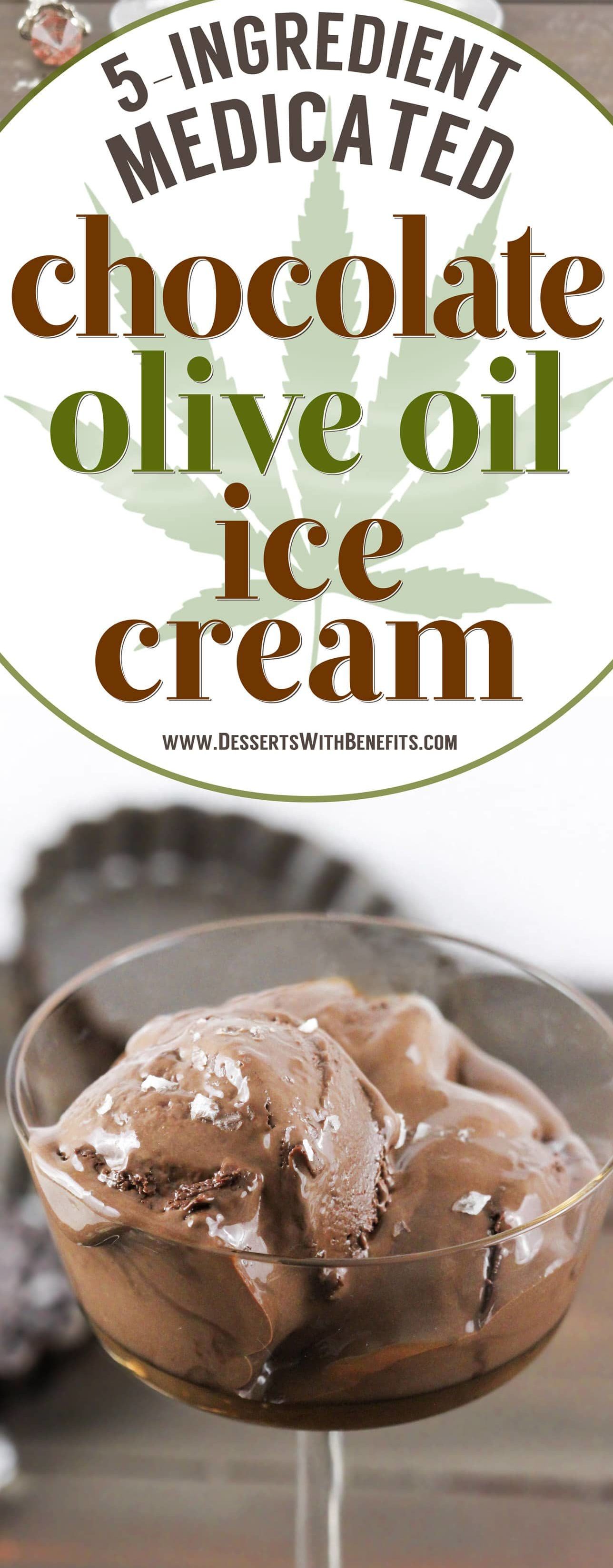 This 5-ingredient Chocolate Olive Oil Ice Cream is ultra creamy, incredibly rich, and perfectly sweet, and it's made in a blender too (no ice cream maker required)! Best of all, it's refined sugar free and full of healthy fats, with a punch of protein, and a secret ingredient:  cannabis-infused olive oil! Get into the homemade marijuana edibles game with this Medicated Chocolate Olive Oil Ice Cream. Way better than pot brownies, am I right?