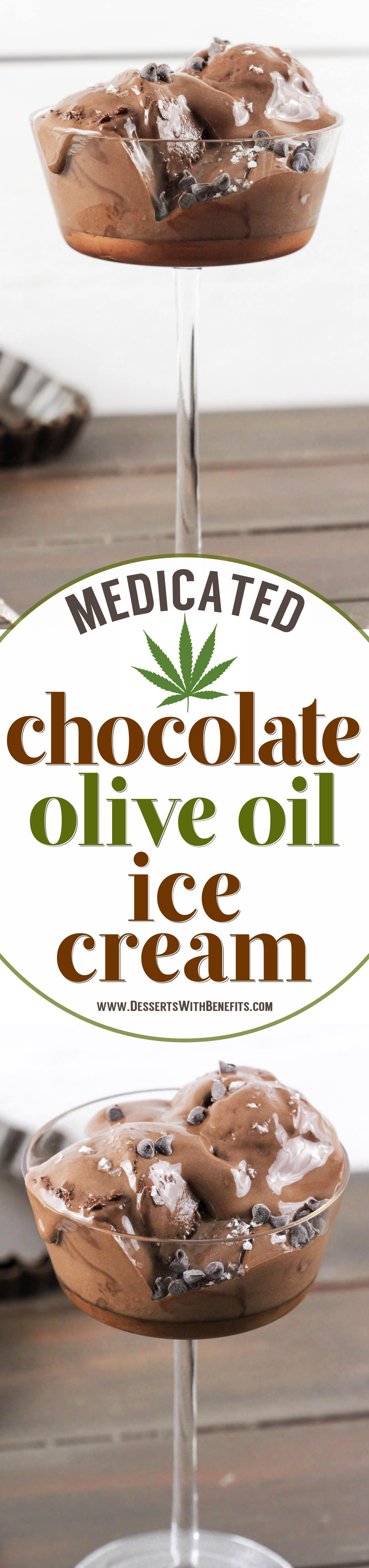 This 5-ingredient Chocolate Olive Oil Ice Cream is ultra creamy, incredibly rich, and perfectly sweet, and it's made in a blender too (no ice cream maker required)! Best of all, it's refined sugar free and full of healthy fats, with a punch of protein, and a secret ingredient:  cannabis-infused olive oil! Get into the homemade marijuana edibles game with this Medicated Chocolate Olive Oil Ice Cream. Way better than pot brownies, am I right?