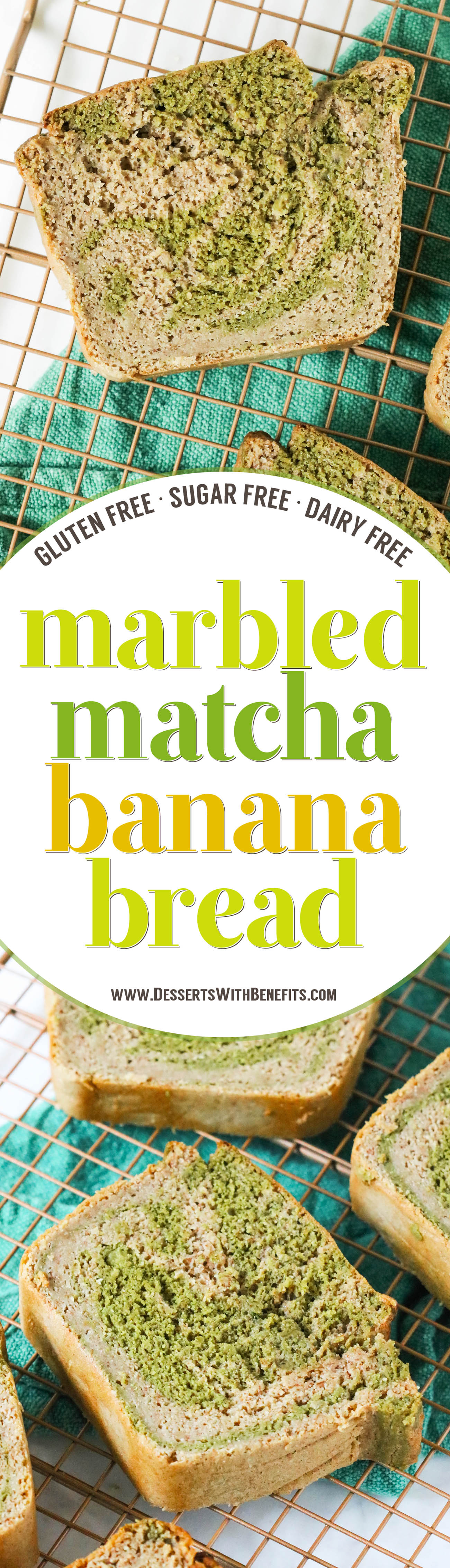 This Marbled Matcha Green Tea Banana Bread is so moist, fluffy, springy, and flavorful, you'd never know it's gluten free, dairy free, sugar free, and high protein!
