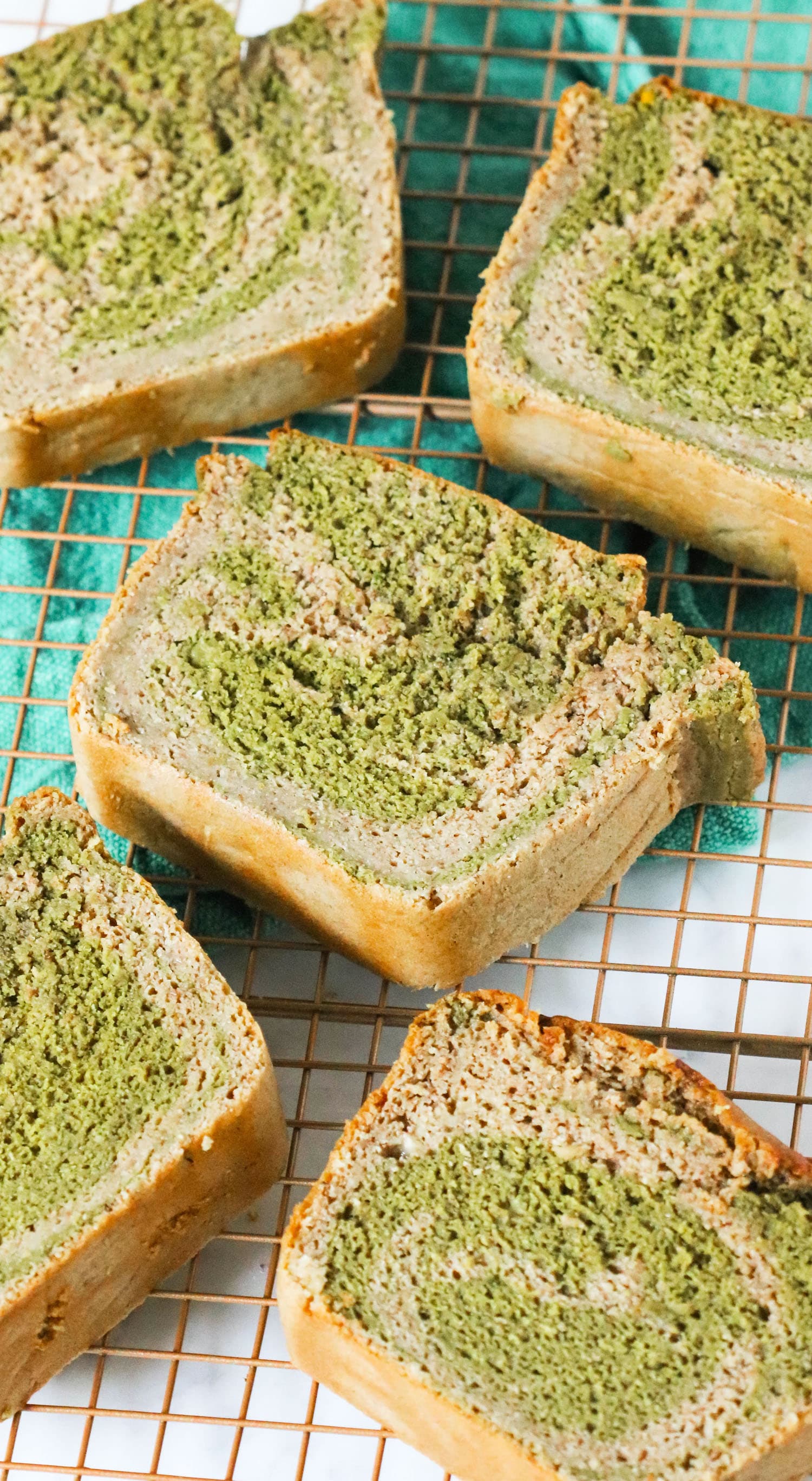 This Marbled Matcha Green Tea Banana Bread is so moist, fluffy, springy, and flavorful, you'd never know it's gluten free, dairy free, sugar free, and high protein!