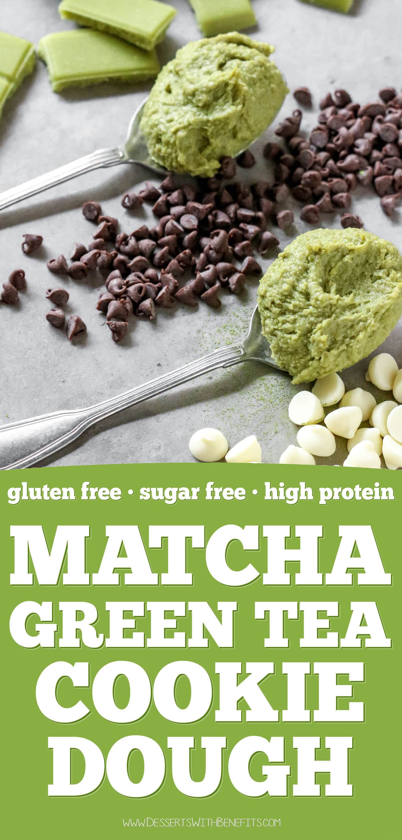 This Matcha Cookie Dough is fudgy, sweet, and sinful-tasting, yet it's healthy! Made with nut butter, oats, protein powder (optional), and a secret ingredient. You'd never know this is sugar free, gluten free, high protein, and high fiber too!