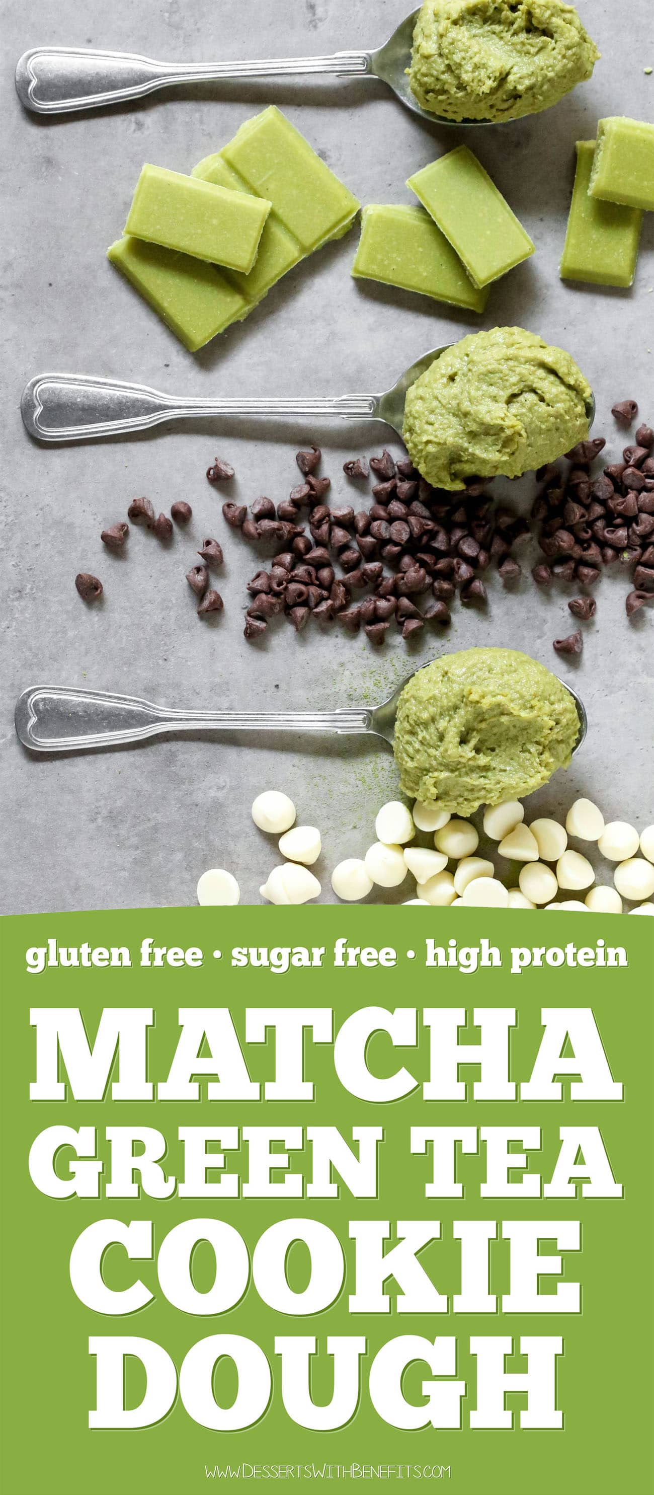 This Matcha Green Tea Cookie Dough is fudgy, sweet, and sinful-tasting, yet it's healthy! Made with nut butter, oats, protein powder (optional), and a secret ingredient. You'd never know this is sugar free, gluten free, high protein, and high fiber too!