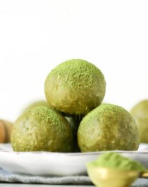 These Matcha Green Tea Energy Bites are soft, fudgy, sweet -- they're a real guilt-free treat. Made with nut butter, oats, and matcha powder. You'd never know they're sugar free, gluten free, dairy free, vegan, and keto-friendly too!