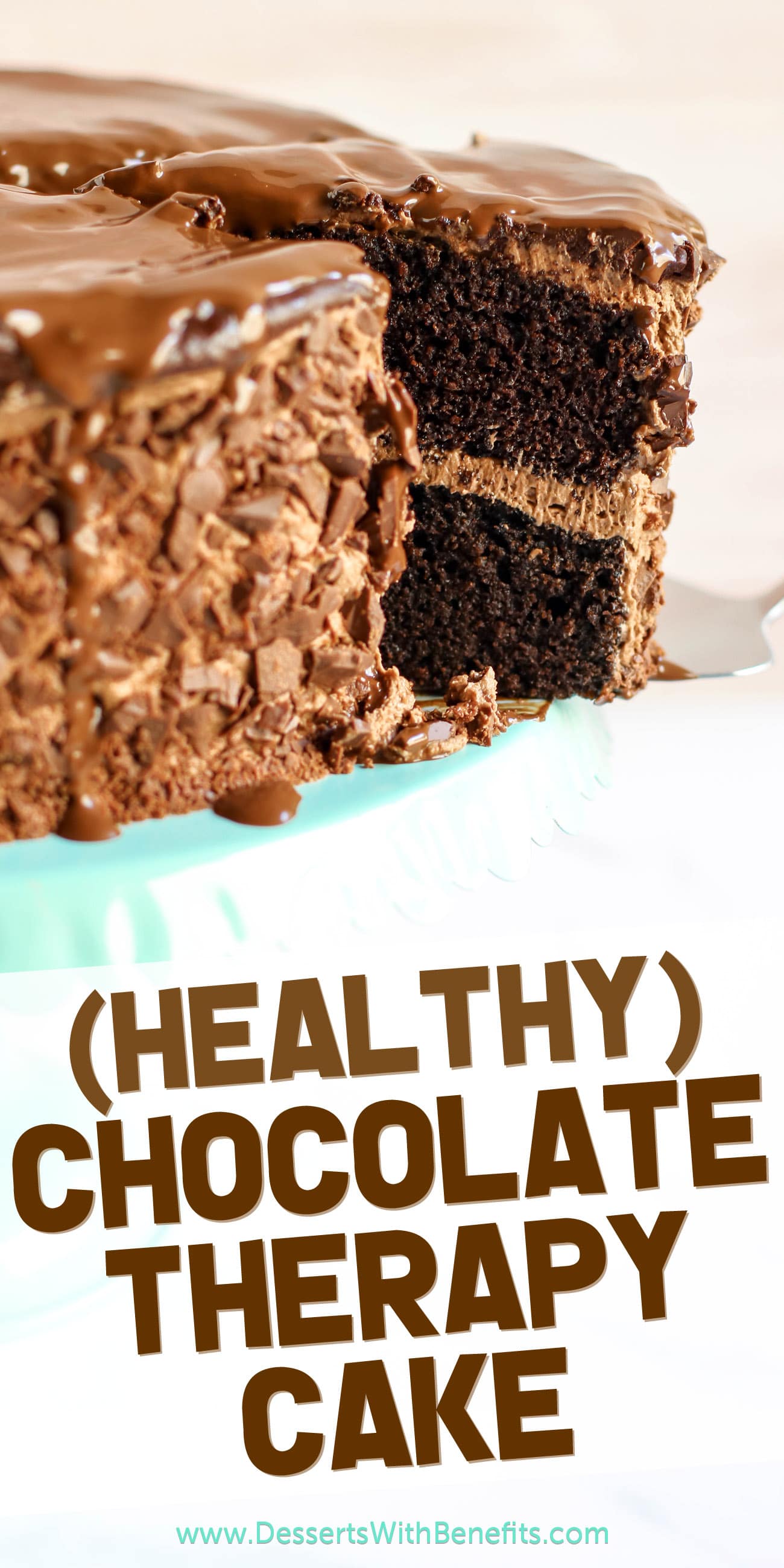 Chocolate Therapy Cakes are "therapeutic" in the sense that they’ll immerse you into a deep, food- and sugar-induced coma, but this one is different. This is a HEALTHY Chocolate Therapy Cake! Made with gluten-free and low-carb coconut flour, unsweetened applesauce, and dark chocolate. No sugar, butter, or oil added whatsoever. #glutenfreecake #lowcarbcake #healthychocolatecake #sugarfreefrosting #highprotein #coconutflourcake