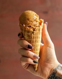 This Healthy Pumpkin Ice Cream is ULTRA creamy, perfectly spiced, and sweet enough to satisfy your sweet tooth. Best of all, it's made with 100% good-for-you ingredients! No heavy cream, no eggs, and no refined sugar! Instead, this version is low fat, refined sugar free, high protein, and gluten free too! #pumpkin #pumpkinpiespice #allnatural #refinedsugarfree #healthyicecream #highprotein #lowfat #easy #homemadeicecream