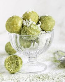 Easy, no-bake, 6-ingredient Matcha Coconut Truffles made healthy! They're rich and sweet yet made without butter, heavy cream, and sugar. They're keto-friendly, low carb, sugar free, and gluten free too!