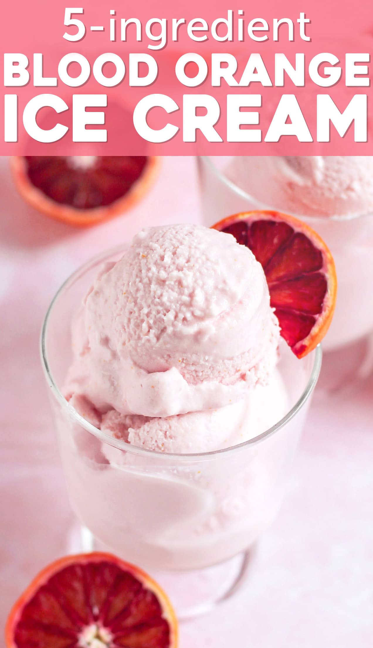 This 5-ingredient Blood Orange Ice Cream is sweet, tart, citrusy, and oh so satisfying. No need for the heavy cream, white sugar, artificial flavors, and artificial food dyes! This is the perfect ice cream to indulge in, guilt-free! Compared to store-bought ice cream, this is lower in calories, fat, and sugar, and higher in protein!