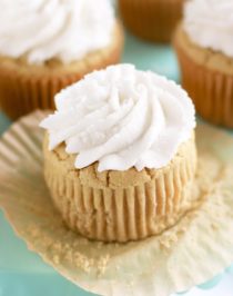 These Healthy Coconut Cupcakes are fluffy, springy, and moist! They're the most nutritious, guilt-free treat! Made with quinoa flour, sorghum flour, coconut yogurt, and coconut milk, so they're gluten free, dairy free, vegan, and sugar free!