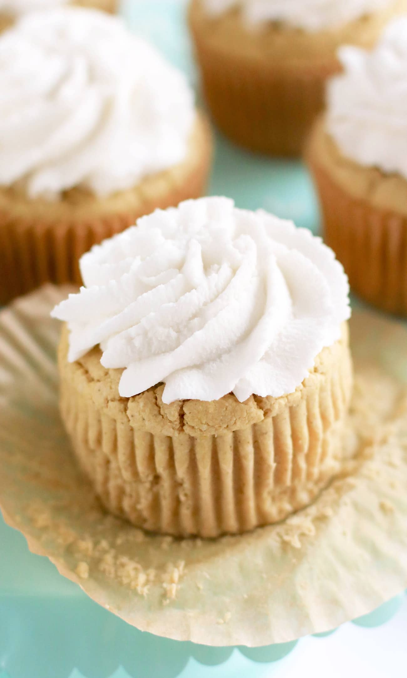 These Healthy Coconut Cupcakes are fluffy, springy, and moist! They're the most nutritious, guilt-free treat! Made with quinoa flour, sorghum flour, coconut yogurt, and coconut milk, so they're gluten free, dairy free, vegan, and sugar free!