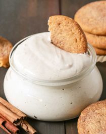 This 100-calorie Snickerdoodle Dip is sweet, thick, creamy, and spiced with cinnamon. Your favorite cookie in dippable form, made healthy, sugar free, low fat, high protein, and gluten free!