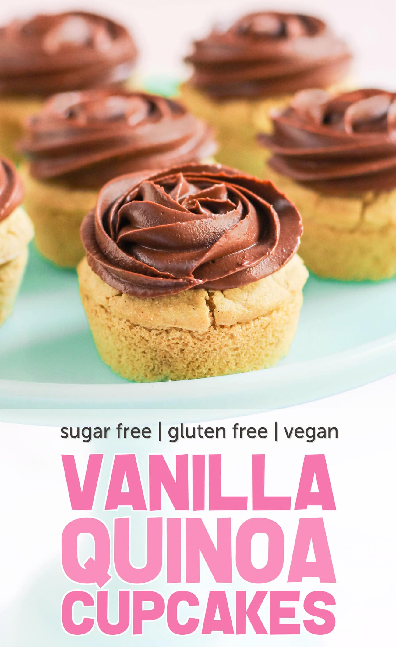 These Healthy Vanilla Quinoa Cupcakes are fluffy, springy, and moist! Top them with a healthy frosting and you've got the most nutritious, guilt-free treat! Made with quinoa flour, sorghum flour, coconut yogurt, and coconut milk, so they're gluten free, dairy free, vegan, and sugar free!