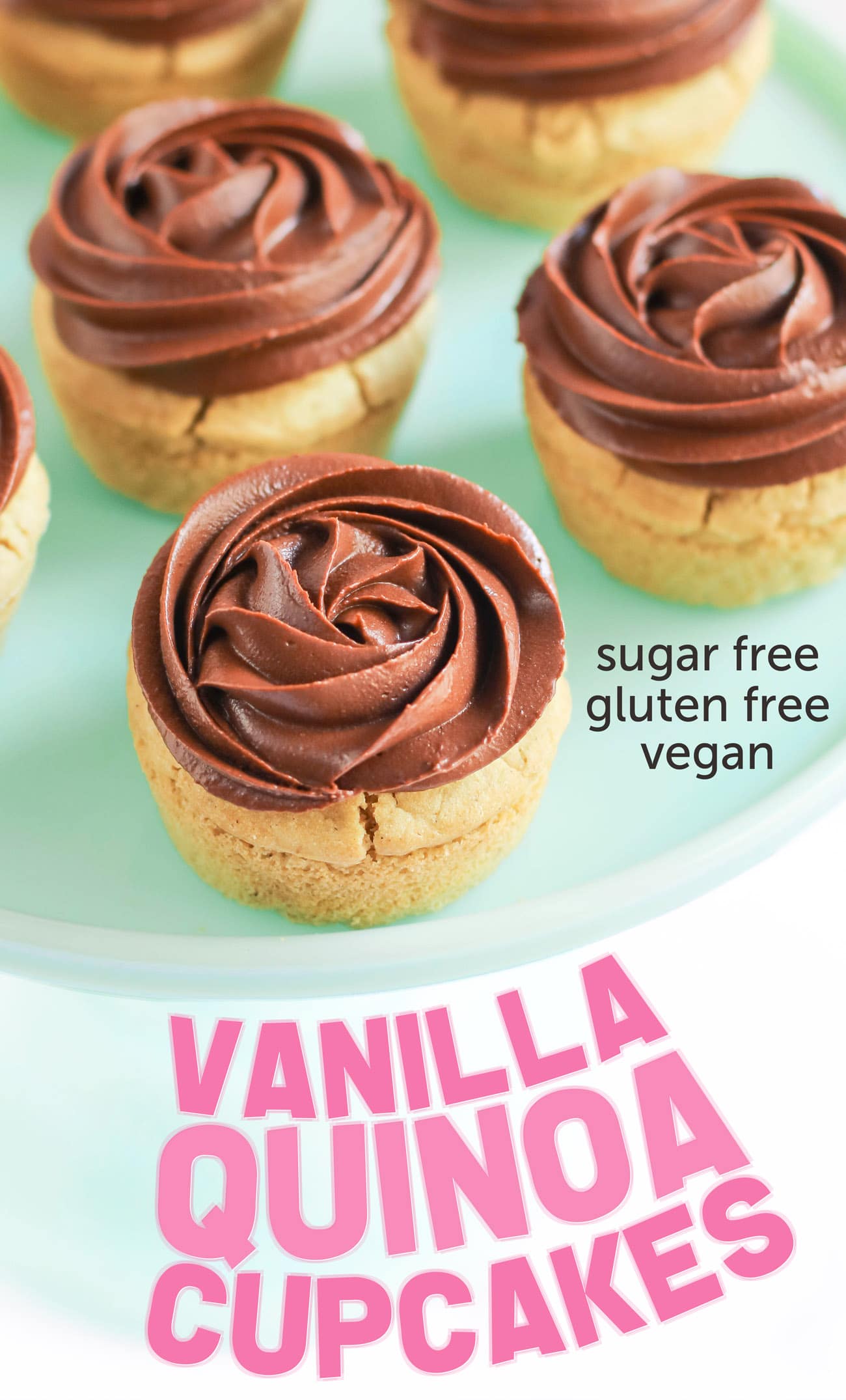 These Healthy Vanilla Quinoa Cupcakes are fluffy, springy, and moist! Top them with a healthy frosting and you've got the most nutritious, guilt-free treat! Made with quinoa flour, sorghum flour, coconut yogurt, and coconut milk, so they're gluten free, dairy free, vegan, and sugar free!