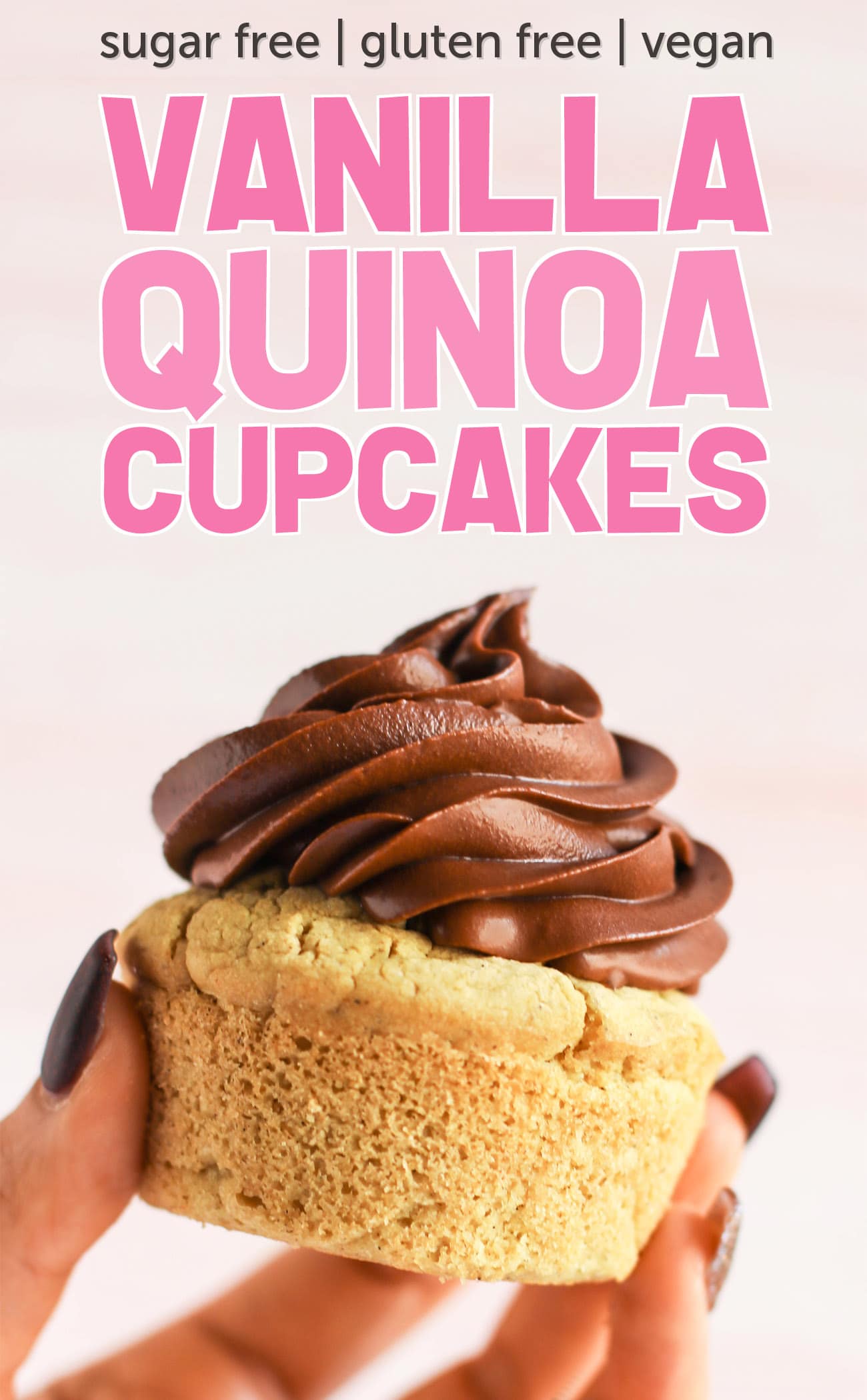 These Healthy Vanilla Quinoa Cupcakes are fluffy, springy, and moist! Top them with a healthy frosting and you've got the most nutritious, guilt-free treat! Made with quinoa flour, sorghum flour, coconut yogurt, and coconut milk, so they're gluten free, dairy free, vegan, and sugar free!