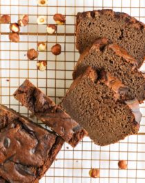 This Nutella Chocolate Banana Bread is so moist, fluffy, springy, and chocolatey! It doesn't taste healthy, sugar free, gluten free, dairy free, high protein, or whole grain ONE BIT. It tastes like it's from a bakery! Made with low carb, paleo, and keto-friendly homemade Nutella!