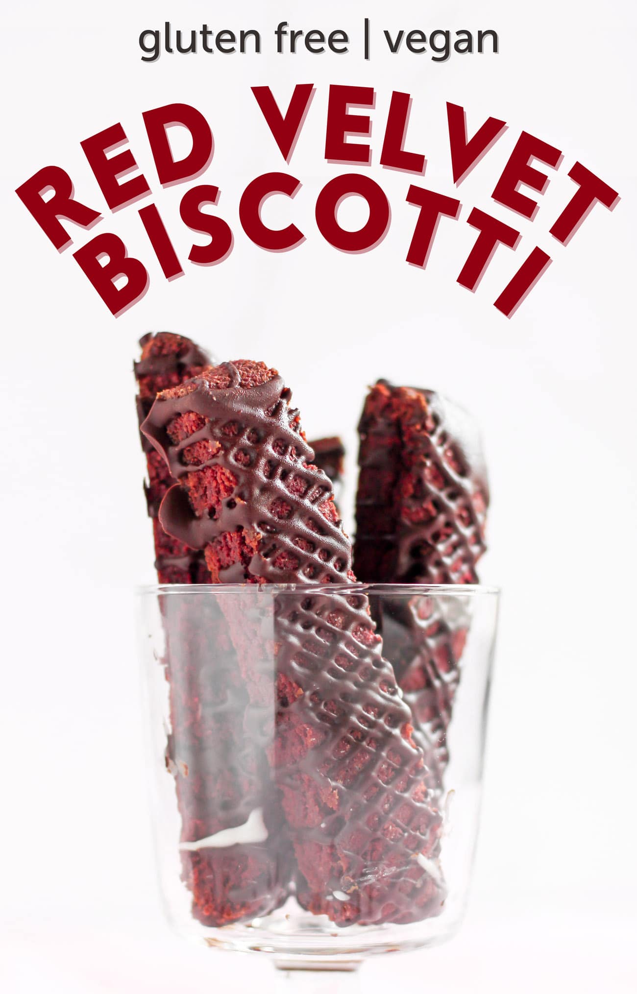 This NATURALLY RED Red Velvet Biscotti is crunchy, sweet, and drizzled with chocolate. You’d never know it’s sugar free, gluten free, dairy free, and vegan! Instead of flour, we use almond meal. Instead of butter (and to add color), we use beets. Instead of eggs, we use ground flaxseed meal!