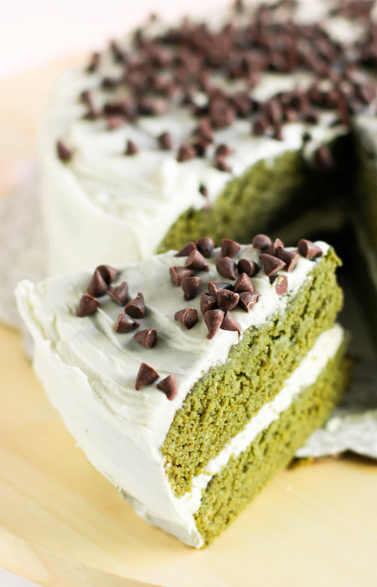 This Healthy Green Velvet Cake tastes exactly like Red Velvet Cake, only it's GREEN!  It's super moist, flavorful, and delicious, you'd never know it's sugar free, low fat, high fiber, and gluten free too.  It also happens to be the perfect green Saint Patrick's Day dessert!