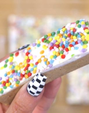 Healthy Birthday Cake Protein Bars with Cream Cheese Frosting and Rainbow Sprinkles