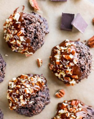 Gluten Free German Chocolate Cake Coconut Macaroons with chocolate, coconut, and pecans.