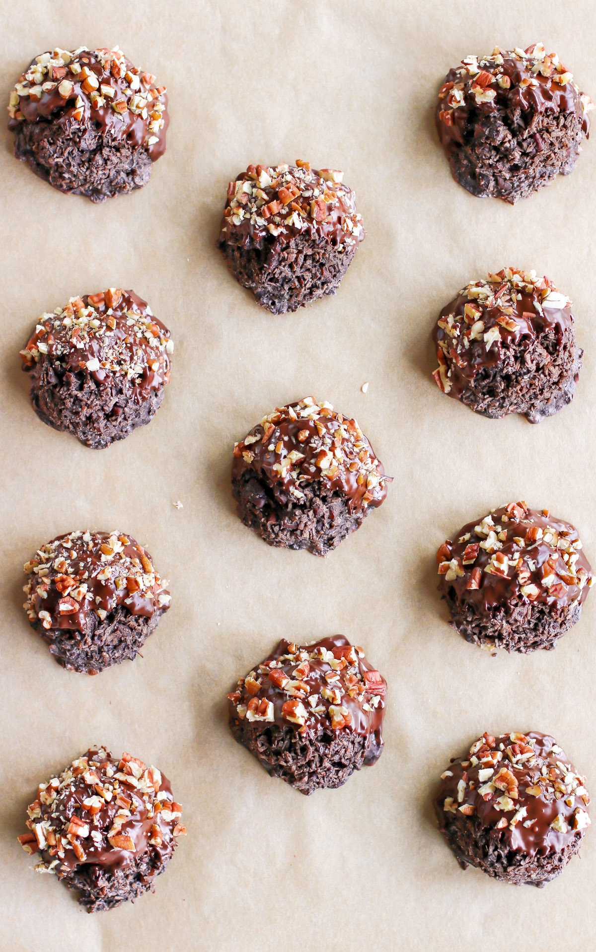 Gluten Free German Chocolate Cake Coconut Macaroons with chocolate, coconut, and pecans.